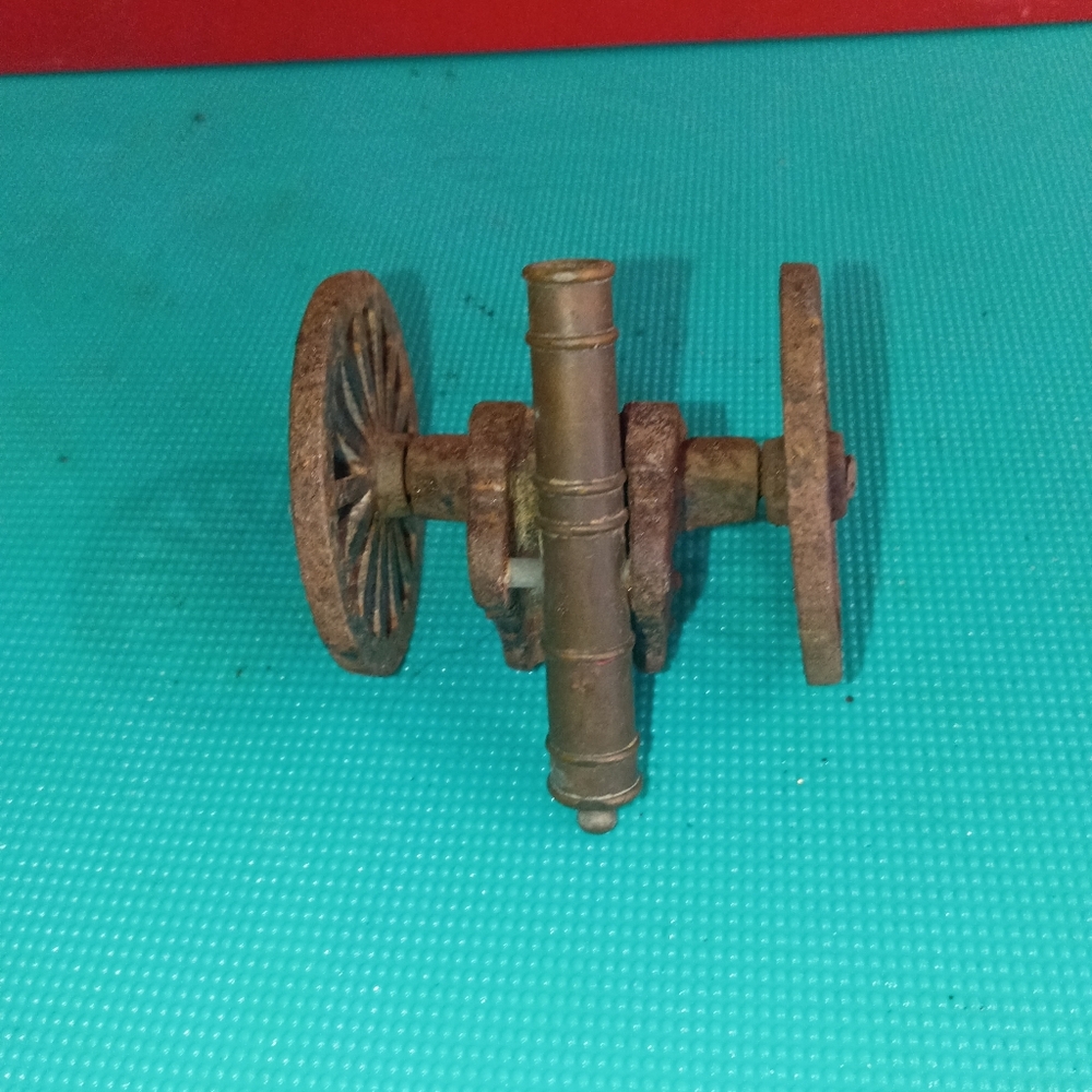 Vintage Miniature Metal Cannon - Brown Patina Brass